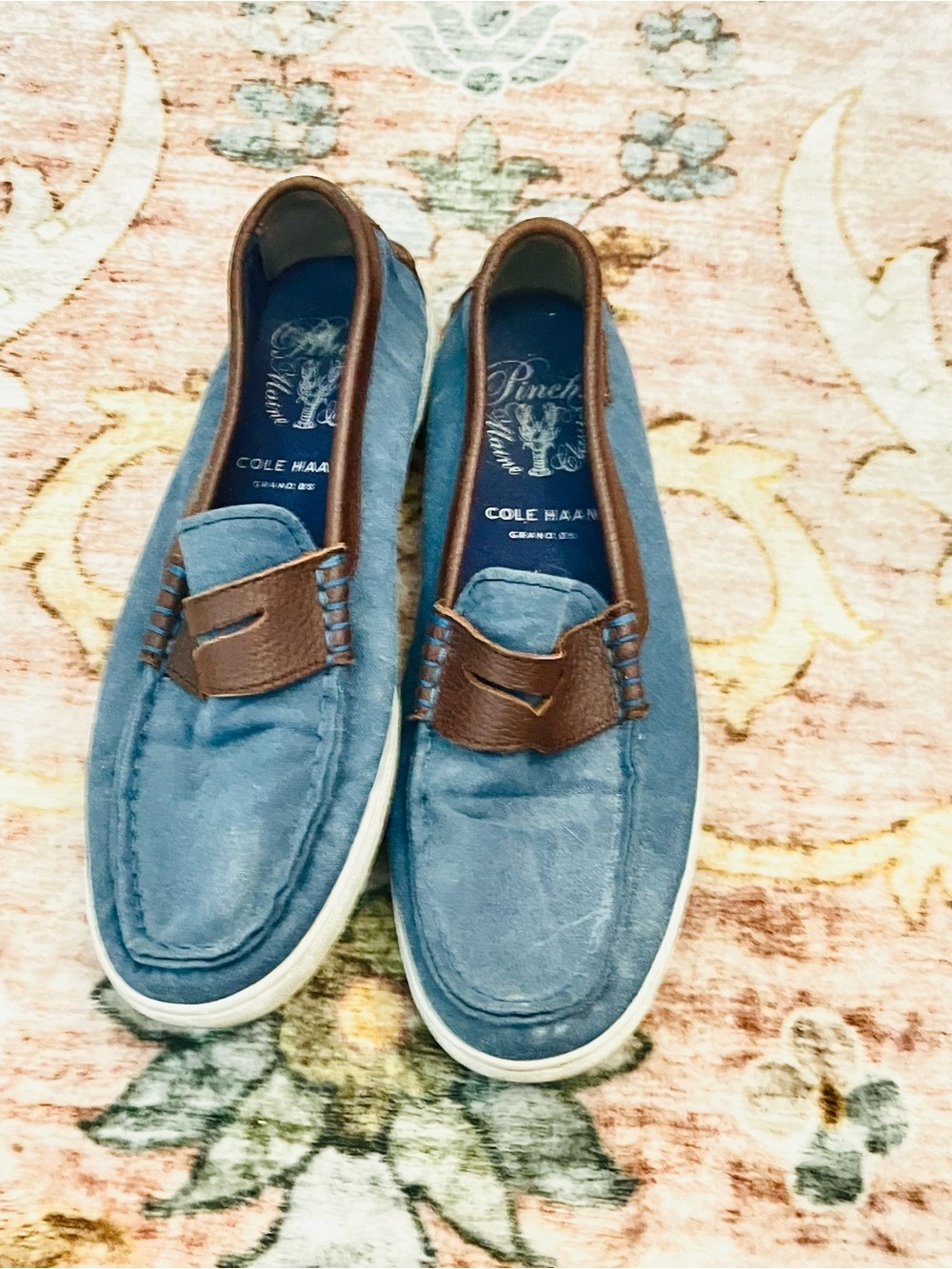 Cole Haan Men’s Blue Penny Loafers with Brown Trim